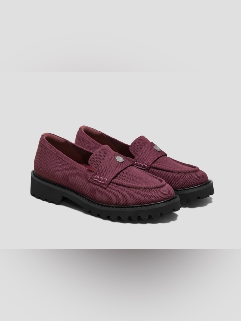 Vivaia Round Toe Burgundy Textured Loafers with Lug Sole
